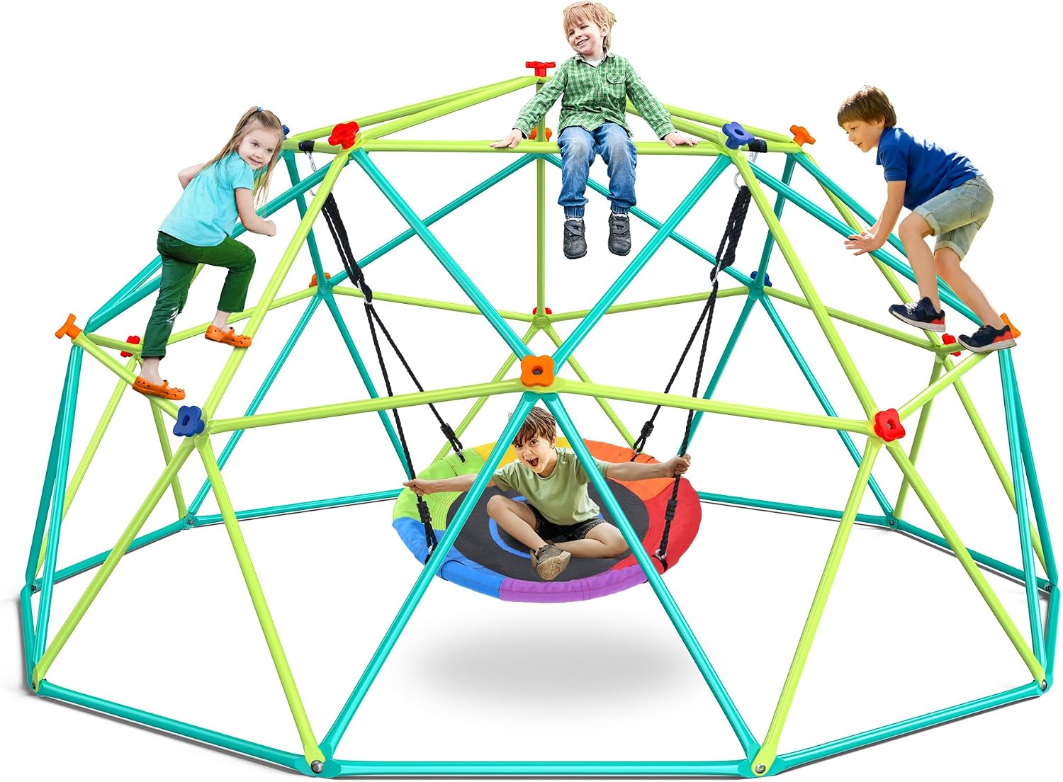 Kids Outdoor Swing Set - 10 ft Climbing Dome Swing Set