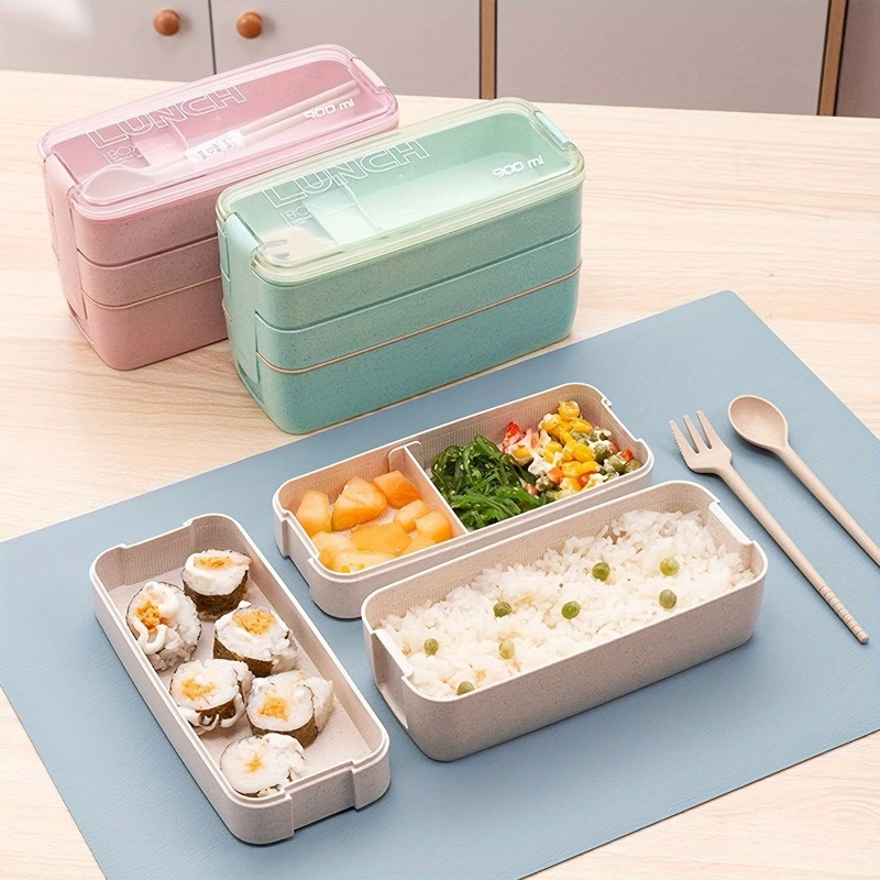Kids Outdoor Dining Set - Portable Bento Box, 3-layers Lunch Box,