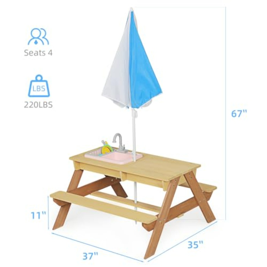 Outdoor kids picnic table with - Kids Outdoor Sink 评论和价格
