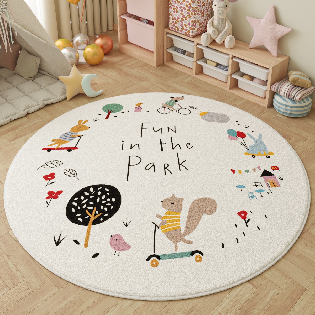 Fun in the Park Kids Round Rug - Kids Outdoor Adventure Park 评论和价格