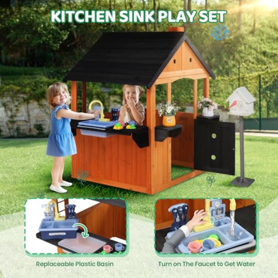 Outdoor Kids Wooden Playhouse  - Kids Outdoor Sink 评论和价格