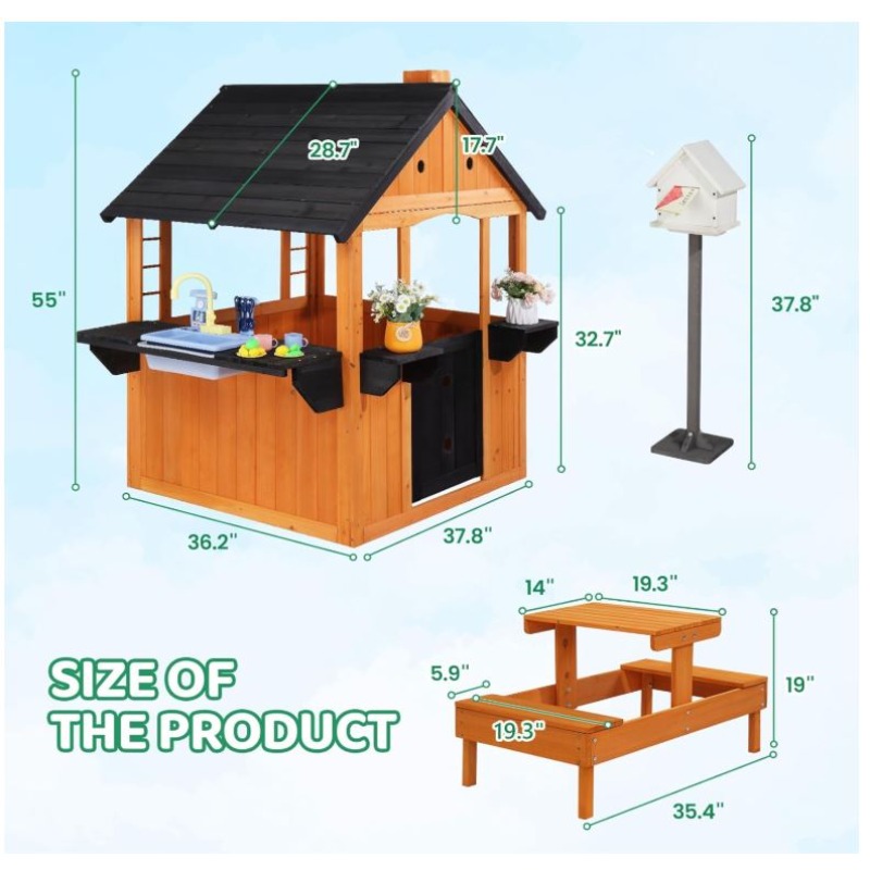 Kids Wooden Playhouse for Outd - Kids Outdoor Sink 评论和价格